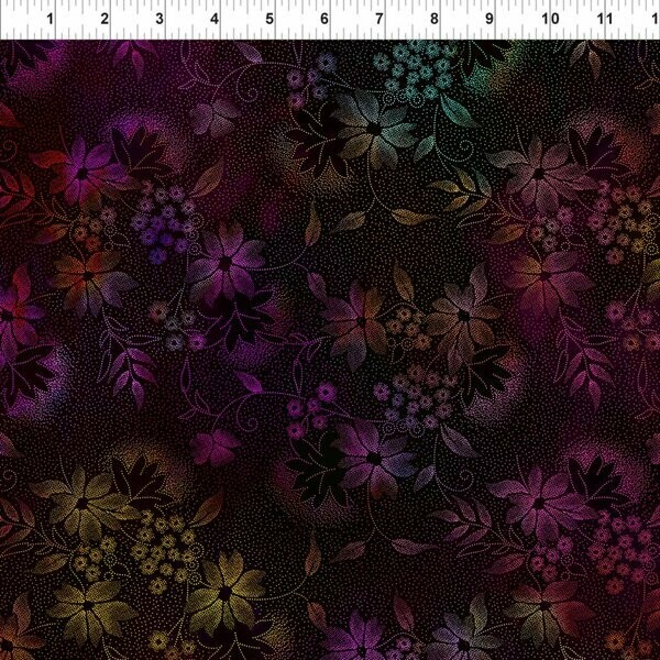 Patchworkstoff "Seasons Night Flowers Multi" mit Farbverlauf, Blütenranken, schwarz, Jason Yenter, 19,50 €/m*