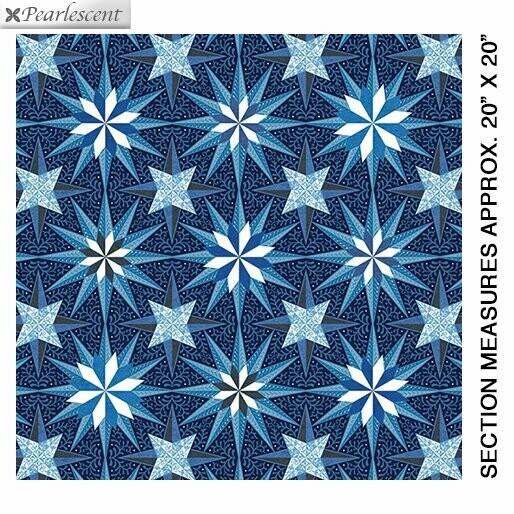 Patchworkstoff "Celestial Lights Star Medallion"​ mit Perlmutt-Effekt, blau, Sterne, Amanda Murphy, 17,50 €/m