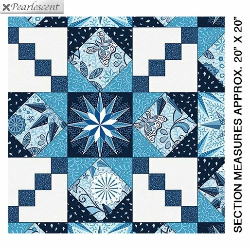 Patchworkstoff "Celestial Lights Endless Quilting" mit Perlmutt-Effekt, blau, Quiltquadrate,  Amanda Murphy, 17,50 €/m