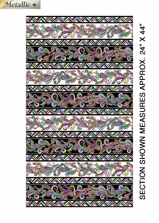 REST 70 cm, Bordüren-Patchworkstoff "Dog On It" mit Metallic-Effekt, Schnörkel & Paisley, schwarz-weiß, 14,00 €/m*