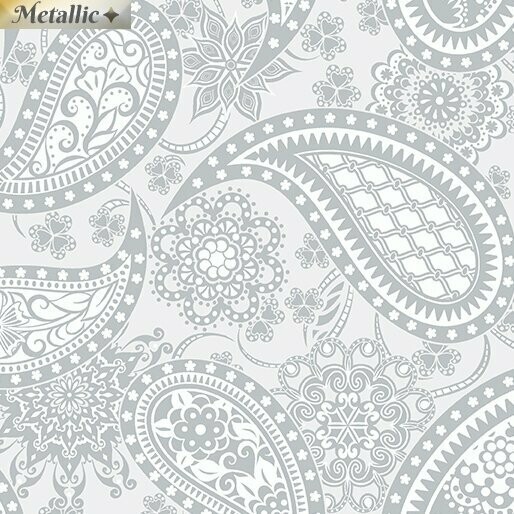 Patchworkstoff "Jubilee", Paisleys, silber metallic, Amanda Murphy, 16,00 €/m