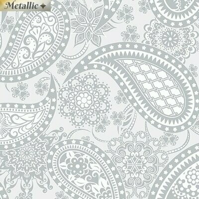 Patchworkstoff "Jubilee", Paisleys, silber metallic, Amanda Murphy, 16,00 €/m