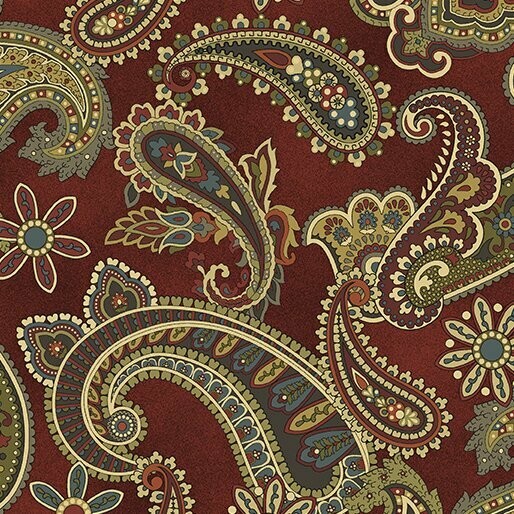 Rest 40 cm, Patchworkstoff "Shadow Mountain", Paisleys, weinrot, 18,50 €/m,