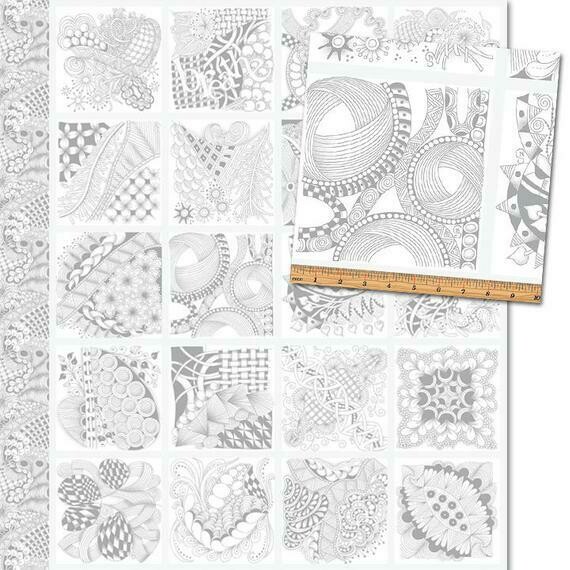 Metallic-Patchworkpanel zum Ausmalen "Zentangle", abstrakte Formen, silber, 17,22 €/m
