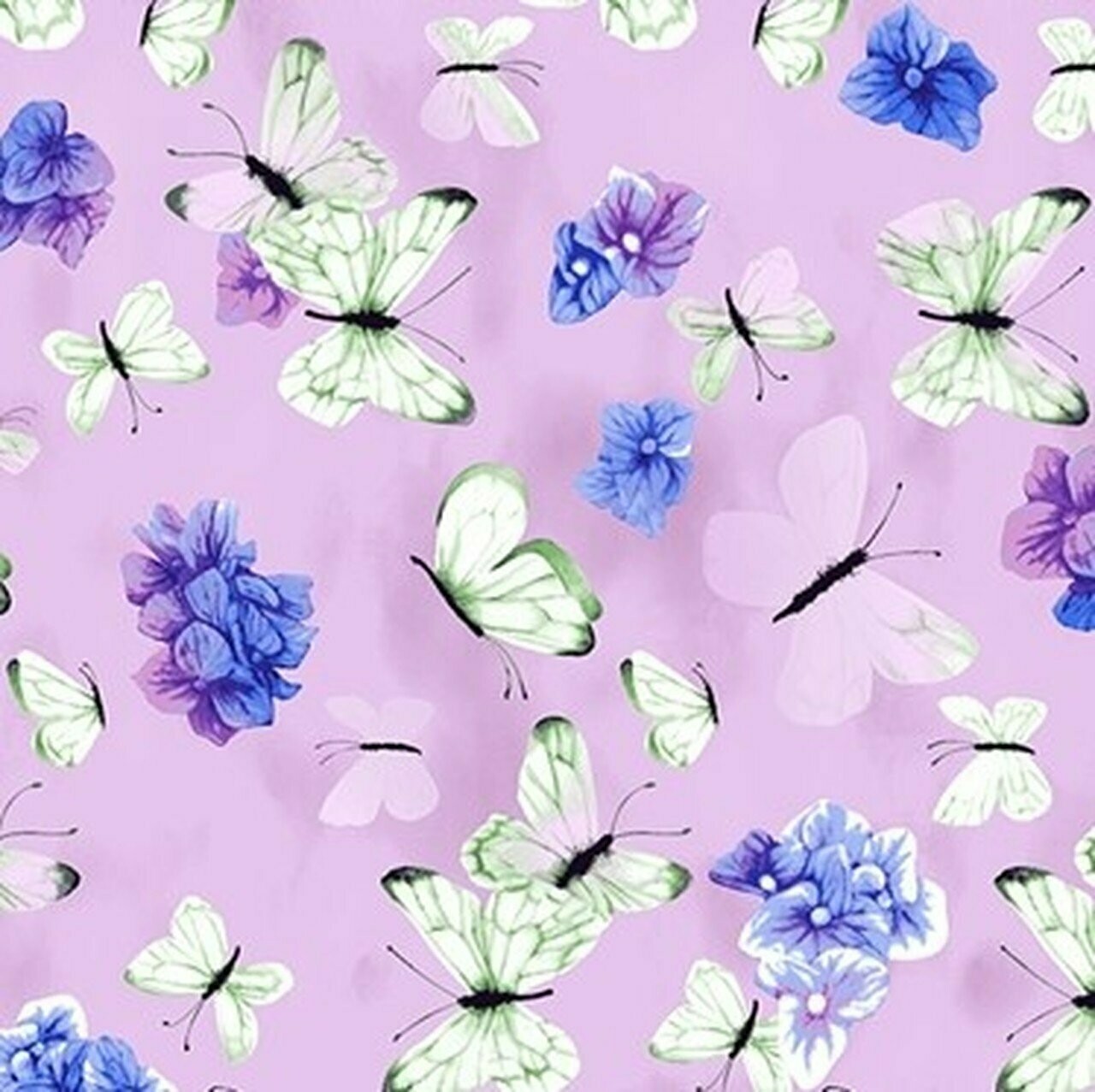 Patchworkstoff "Hydrangea Harmony Butterflies", Schmetterlinge, helllila, 17,50 €/m
