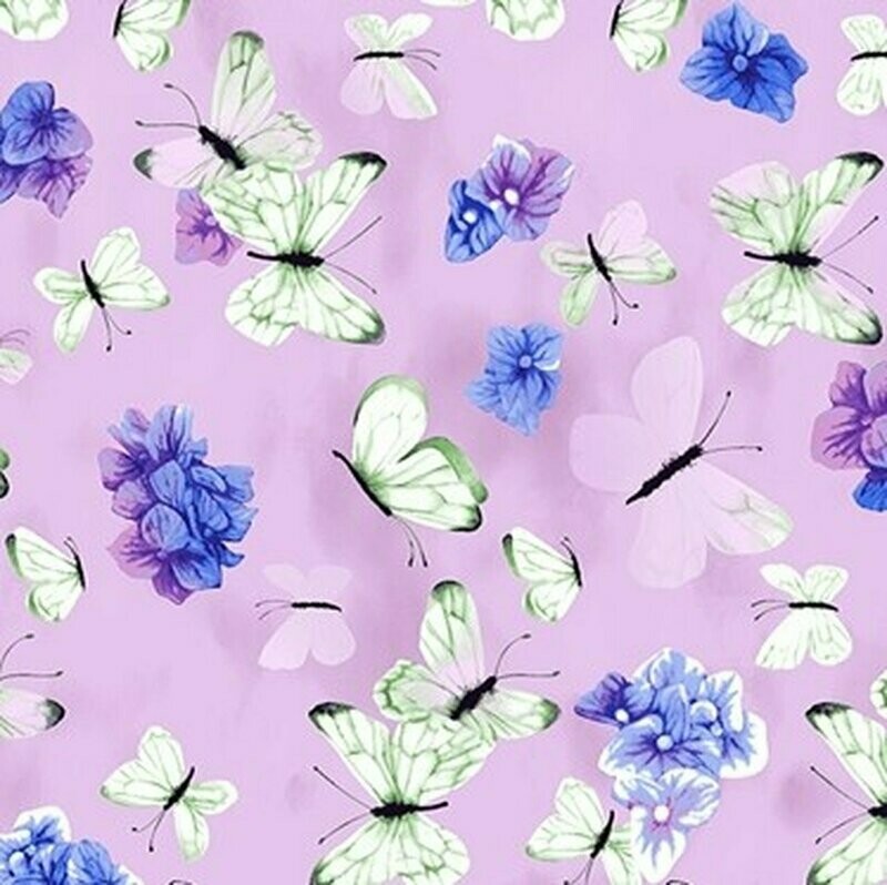 Patchworkstoff Patchworkstoff "Hydrangea Harmony Butterflies", Schmetterlinge, helllila, 17,50 €/m