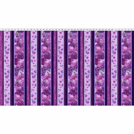 Bordüren-Patchworkstoff "Hydrangea Harmony", Hortensien, lila, 17,50 €/m