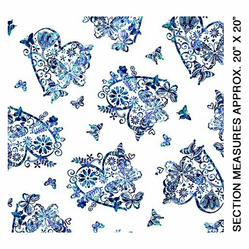 15,50/m,  "Butterfly Social", "Butterfly Love White"Schmetterlinge mit Herzen, Blättern, Blumen, türkis, weiß, blau, Patchwork, Baumwollstoff*