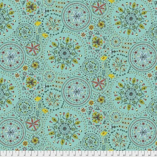Patchworkstoff  "Land Art Fairy Circles", Blumenkreise, mintgrün, Odile Bailloeul, 16,00 €/m