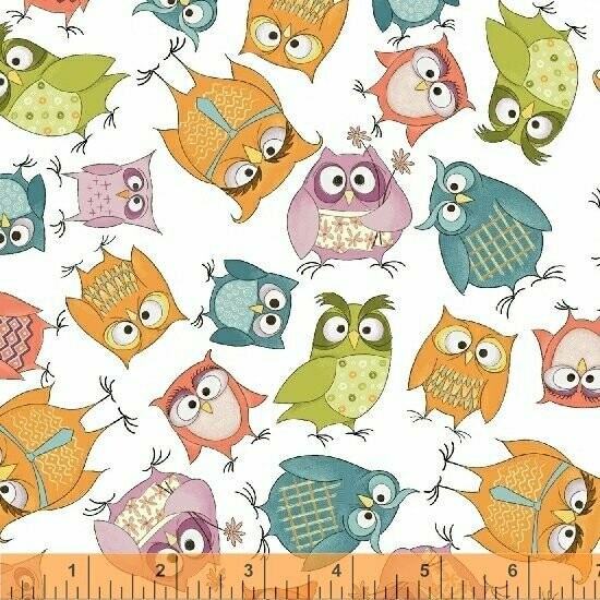 Patchworkstoff "Whoo´s Hoo", große Eulen, weiß, 19,50 €/m