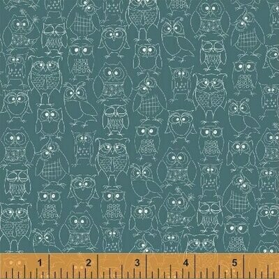 Patchworkstoff "Whoo´s Hoo Owls", gezeichnete Eulen, petrol, 19,50 €/m