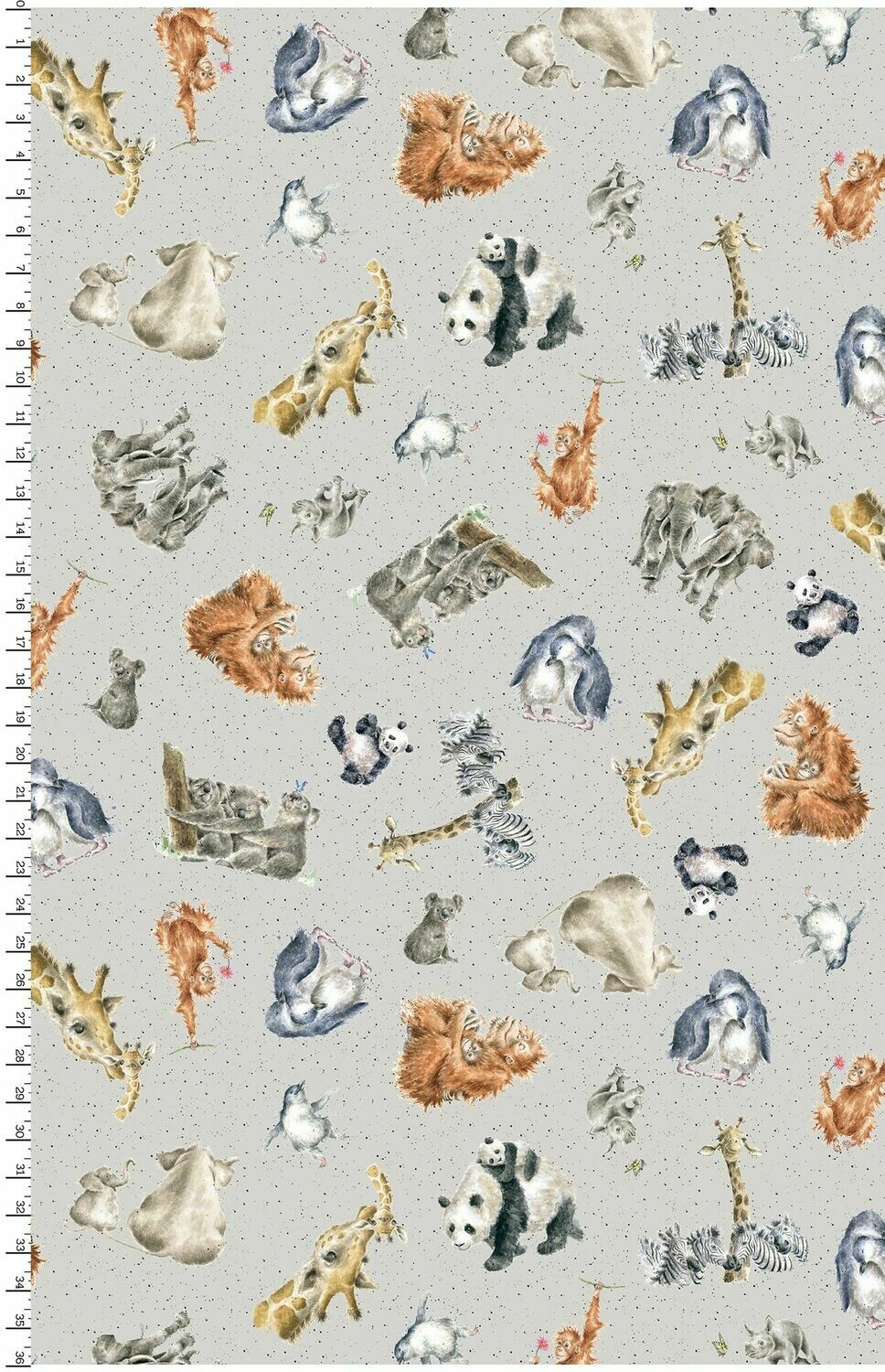 Patchworkstoff "Love Is....", Panda, Giraffe, Pinguin, hellgrau, 19,50 €/m*