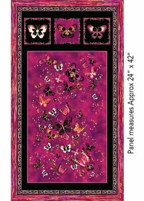 17,50/m, Panel Schmetterlinge, Stoff metallic, "Butterfly jewel", magenta, gold, Metallicdruck, Baumwollstoff, Patchworkstoff