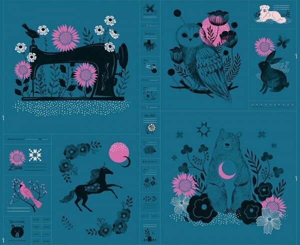 18,45/m Panel, Ruby Star Crescent, Stoff, Nähmaschinen, Bär, Einhorn, Hund, Hase, Eule, Mond, Sterne, Blumen, Baumwollstoff