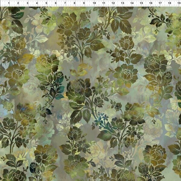 Patchworkstoff "Night Bloom Leaf", Blumen und Blätter in verschiedenen Grüntönen, Jason Yenter", 19,50/m