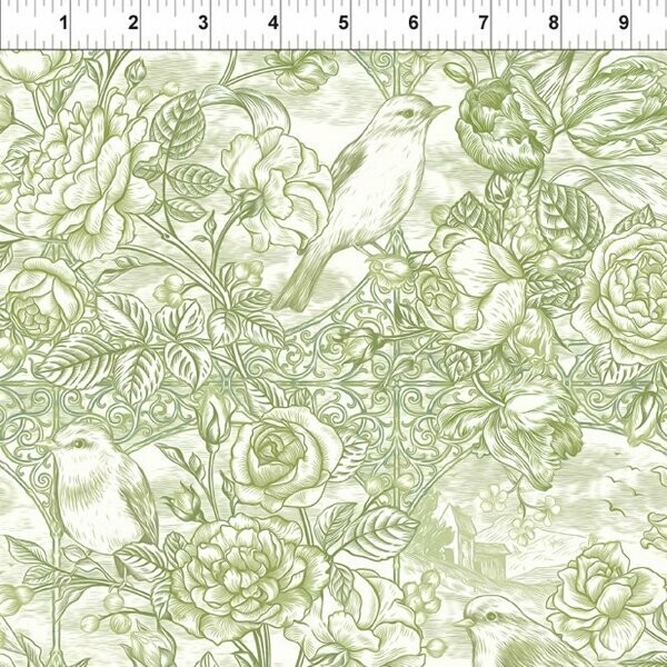 20,50/m eleganter Stoff mit Vögeln, Rosen, Ornamenten, Blättern, Romantik, englisch, "Romance Toile" - Olive