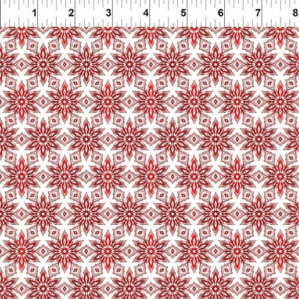 Patchworkstoff "Winter Around The World Snowflakes", Schneeflocken & Kristalle, rot, Jason Yenter, 20,00 €/m