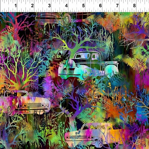 Patchworkstoff "Urban Jungle Cars", Autos & Pfanzen, mutlicolor, Jason Yenter, 16,00 €/m