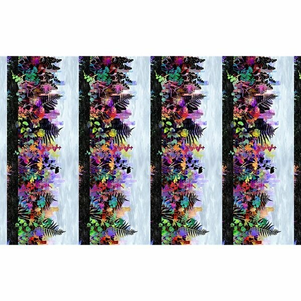Bordüren-Patchworkstoff "Urban Jungle City Border", Wolkenkratzern & Pflanzen, schwarz/multicolor, Jason Yenter, 19,00 €/m