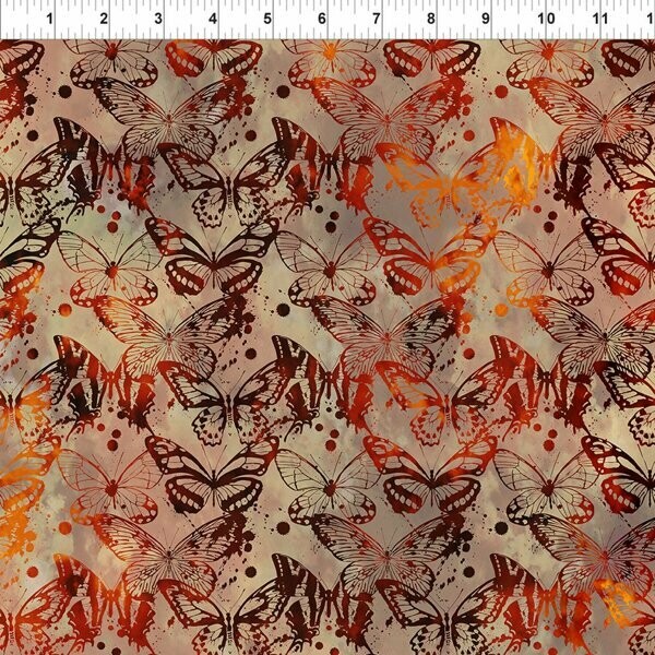 REST 40 cm, Patchworkstoff "Seasons Butterflies Spice" in Batikoptik, Schmetterlinge, rotbraun, Jason Yenter, 17,50 €/m