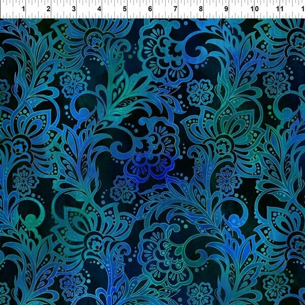 Patchworkstoff "Tapestry Brocade" mit Batikeffekt, Brokat-Design, blau, Jason Yenter, 20,00 €/m