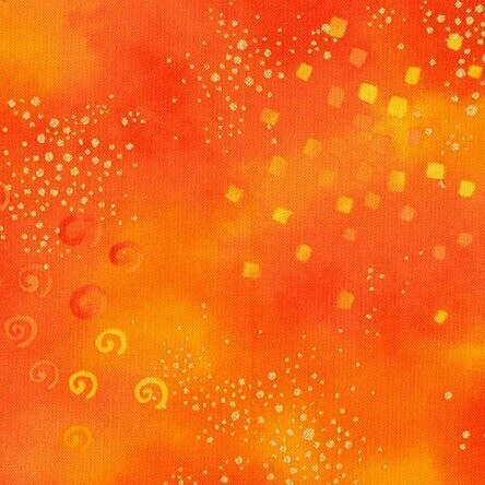 Laurel Burch Stoff, Metallicdruck, Punkte, Swirls, Sterne, Universum, Sternenhimmel, "Dark orange Glitter Metallic", 19,50/m*