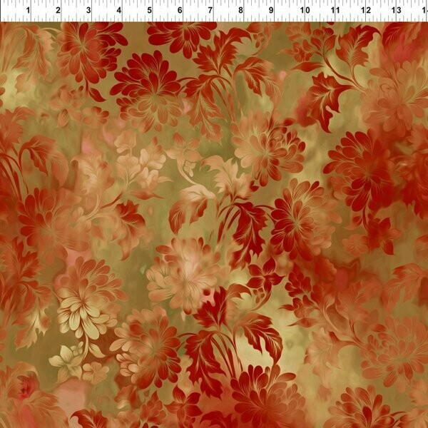 REST 70 cm, Patchworkstoff "Daydream Spice", Blumen und Blätter in orange-rot-braun, Jason Yenter", 13,57/m*