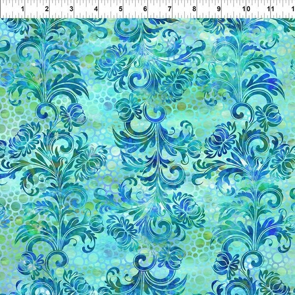 Patchworkstoff "Dotted Fleurish Blue", Blumenmuster  in türkis-blau, Jason Yenter, 14,00/m*