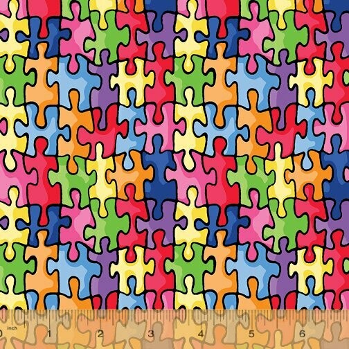 REST, 70cm, 17,14/m, Puzzle Stoff, Puzzleteile, Autism Awareness, Patchworkstoff, Baumwollstoff,One Of a Kind Autism Awareness Multi