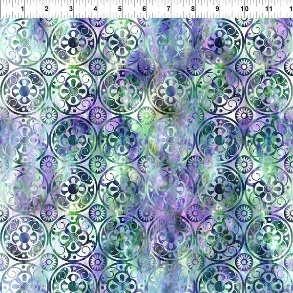 Patchworkstoff "Medaillons Green Purple", mit Ornamenten in lila-grün, Jason Yenter, 19,00/m