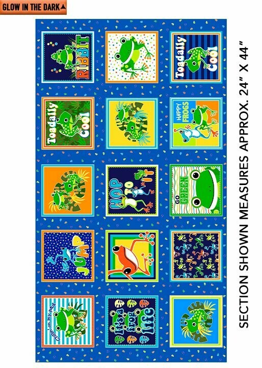 20,83/m Frosch Stoff, Panel, leuchtet im Dunkeln, Frösche, Blätter, fluoreszierend, bunt "Toadally Cool Panel"*