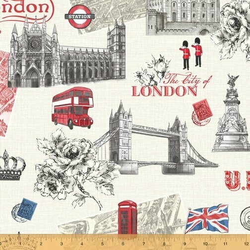 Patchworkstoff "London - The City Of London", Sehenswürdigkeiten, wollweiß, 18,00 €/m