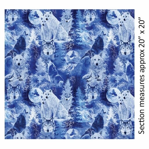 Patchworkstoff "Winter's Pearl Winter Wolves Cobalt" mit Perlmut-Effekt, Wölfe, dunkelblau, 20,00 €/m*