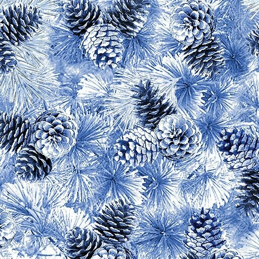 Patchworkstoff "Winter's Pearl Pine Cones Light Blue" mit Perlmut-Effekt, Tannenzapfen, hellblau, 16,00 €/m*