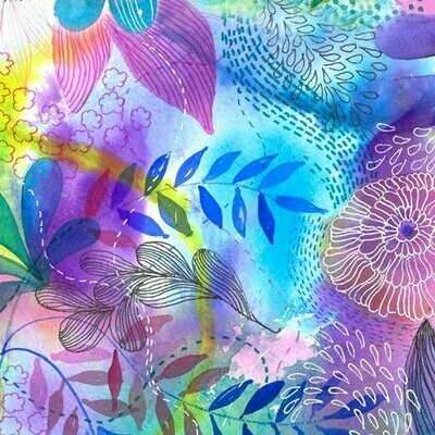 19,50/m, Stoff Blumen, Blüten, Blätter, Ornamente, florale Muster, "Serafina Minky Aquarell Floral"