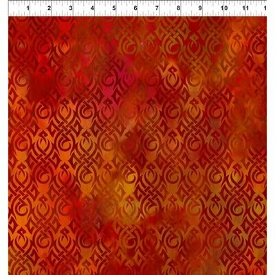 REST 70 cm, Patchworkstoff REST 70 cm, Patchworkstoff "Dragons Flame", Flammen mit keltischem Muster, rot-orange