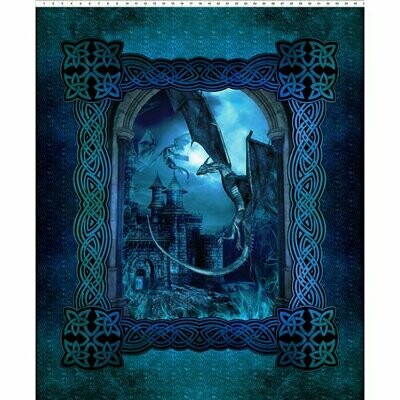 90-cm-Patchworkpanel "Dragons Blue Fury Large Castle Panel Blue", großer Drache, blau, 20,56 €/m*