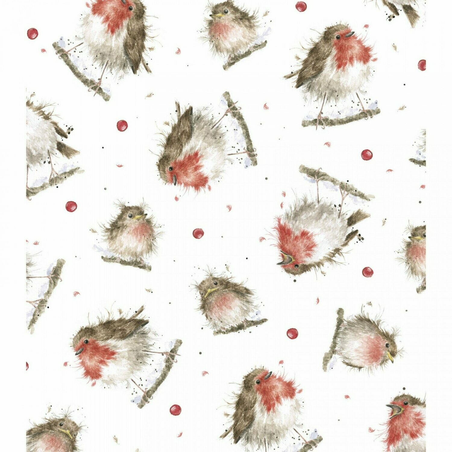 Patchworkstoff "Warm Wishes", Rotkehlchen, Vögel & Beeren, Punkte, weiß, 19,50 €/m