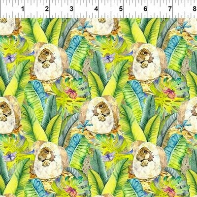 Patchworkstoff Patchworkstoff "Hatchlings Multi" mit Dinos im Ei, grün, Aquarell Design von Jason Yenter 14,00€/m
