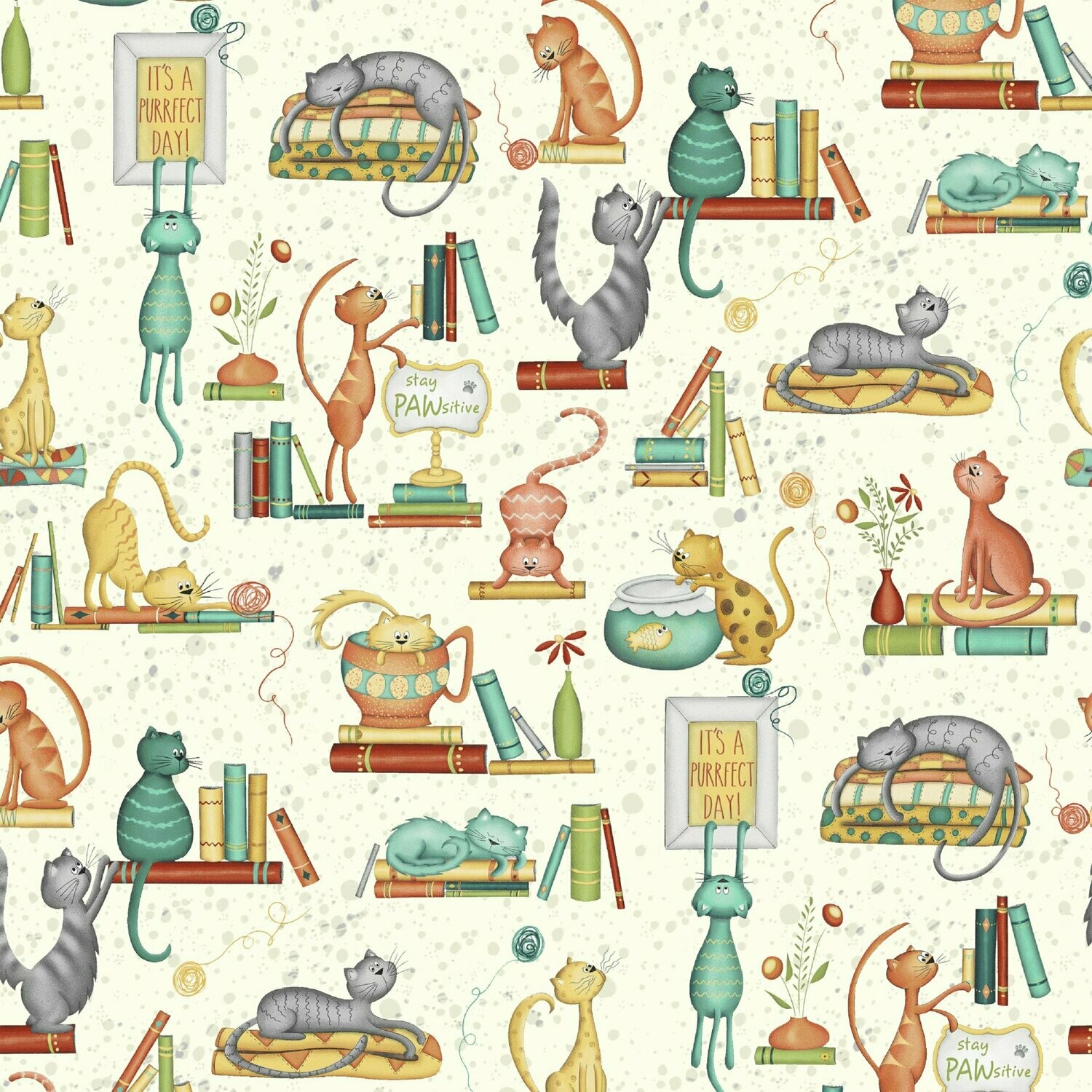 Rest 80 cm, Patchworkstoff "Purrfect Day", lustige Katzen mit Büchern, hellbeige, 19,00 €/m*