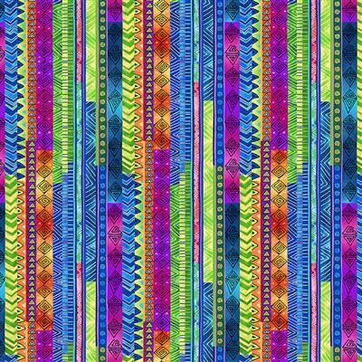 Patchworkstoff "Celestial Magic Stripe", multicolor dunkel,  grafische Streifen, Laurel Burch, 19,50 €/m*