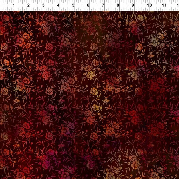REST 95 cm, Patchworkstoff "Tapestry" mit Batikeffekt, Blumen & Ranken, rot-orange, Jason Yenter, 16,84 €/m*