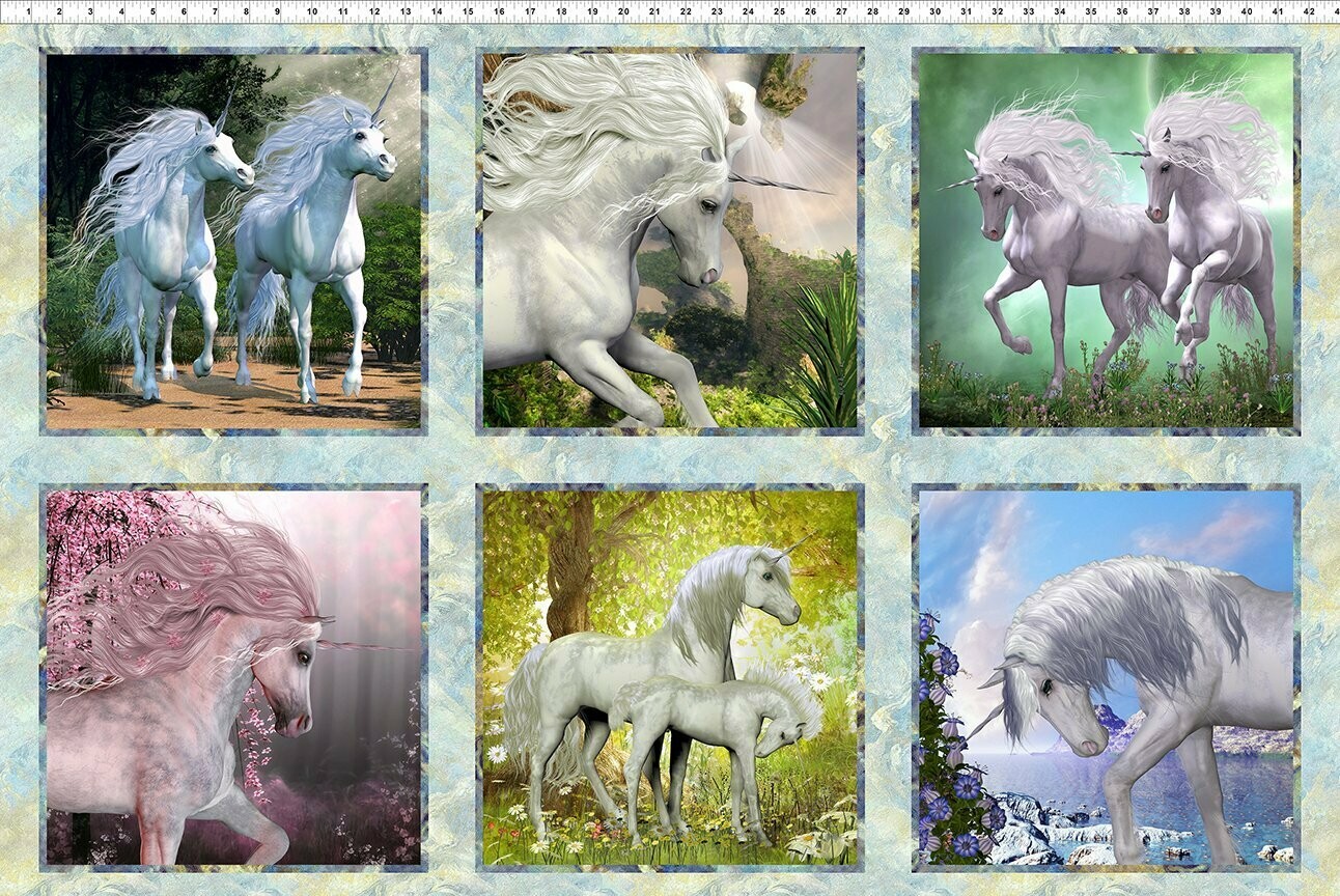 60-cm-Panel Patchworkstoff "Unicorns, fantastische Einhörner, mint, 19,17 €/m*