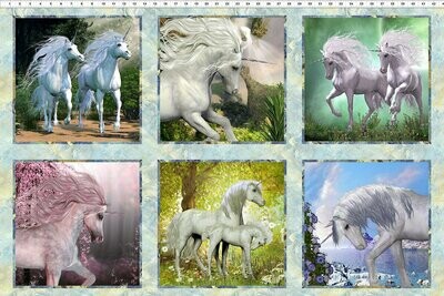Rest 35-cm-Panel, Halbes Panel, Patchworkstoff Rest 35-cm-Panel, Halbes Panel, Patchworkstoff "Unicorns, fantastische Einhörner, mint, 15,70 €/m