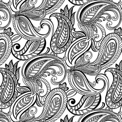 16,00/m, Stoff Paisley, 16,00/m, Stoff Paisley, "Night and Day", schwarze grafische Muster auf weißem Grund, Patchwork, Baumwollstoff*