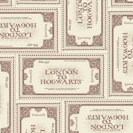 REST 29 cm, Lizenz-Patchworkstoff "Harry Potter©", Fahrkarte für den Hogwarts-Express, natur, 18,97 €/m