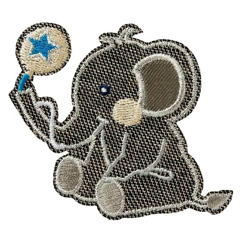 Applikation Applikation "Elefant mit Luftballon" zum Aufbügeln, dunkelgrau