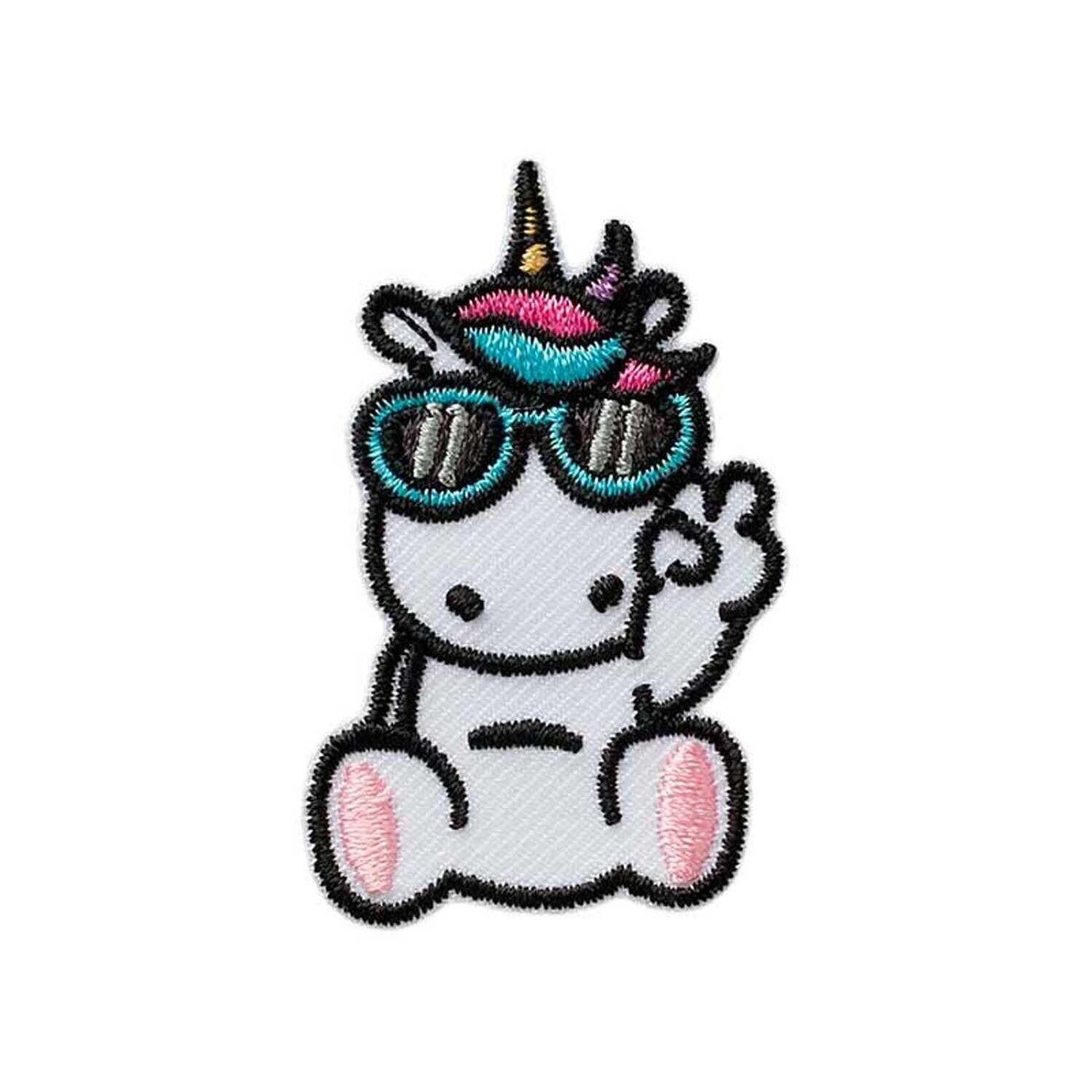 Einhorn-Applikation "Cool Unicorn"mit Sonnenbrille, weiß