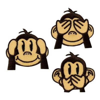 Affen-Applikation Affen-Applikation "I Don´t see, say and hear", 3 Emoji-Affen, dunkelbraun