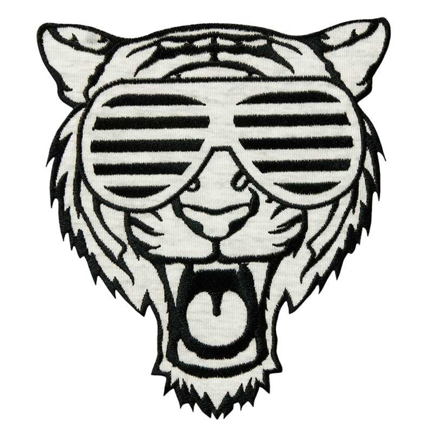 Große Tiger-Applikation mit Brille, schwarz-weiß